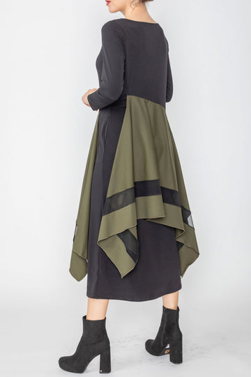 Boat Neck Asymmetrical Layer Mix Dress